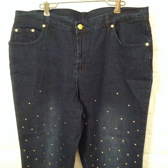 DG2 Diane Gilman Denim Mom Jeans -16P Metallic Studs Comfort Cropped Pants Navy - Picture 3 of 10